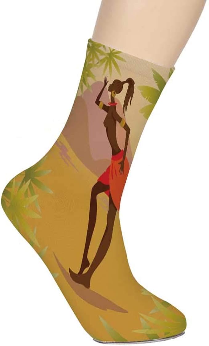 African Woman Soft Mid Calf Length Socks,Young Zulu Girl in Exotic