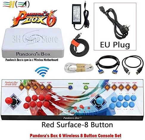 Cholyme LLC 1 Set 8 Button Pandora Box 6 1300 in 1 Wireless Iron Console Set 2 Players Arcade Controller Support FBA mame ps1 3D can add 3000 Game 8b Wireless red EU
