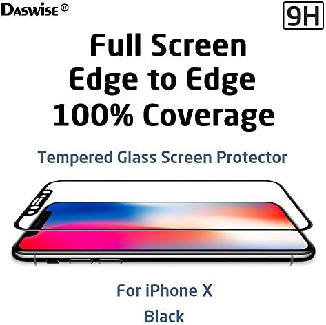 iPhone X Screen Protector, Daswise 2017 100% Coverage 3D Curved Tempered Glass Screen Protector, Cover Edge-to-Edge, HD Clear, Bubble-free, Shockproof, Case Friendly, Easy Installation (Black)