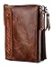 Lareinea Men Genuine Leather Cowhide Zip Wallet Vintage Bifold with Double Zipper Pockets (Brown)