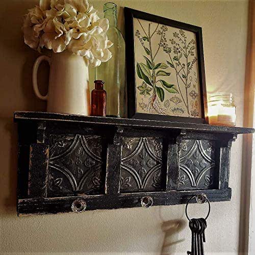 Antique Style TIN Black Wall shelf, Distressed Wall Shelf