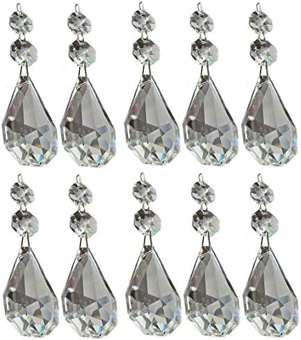 10 x Clear Chandelier Drops Transparent Droplets Cut Glass Crystals Beads Christmas Tree Ornaments Vintage Wedding Wishing Decorations Prisms Antique Light Spare Parts Crafts (62mm XL Squared Oval)