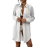 Women’s Swimsuit Cover up,Button Down Shirt Midi Dress,Summer Beach Coverups,Bathing Suit,Womens Blouse Top,Shirt Dress