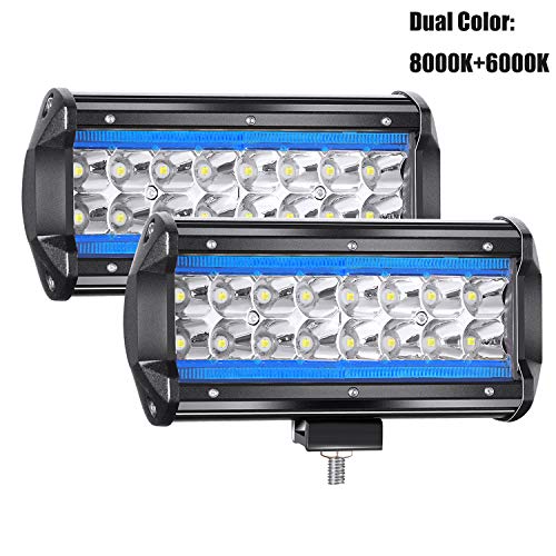 LED Light Bar Iceblue Marker Lights, 7Inch 6000K+8000K Led Off Road Lights with DRL/Angel Eye 240W 24000LM Driving Lights Spot Flood Combo Quad Row Fog Truck Lights, for ATV UTV SUV Boat, 2PCS
