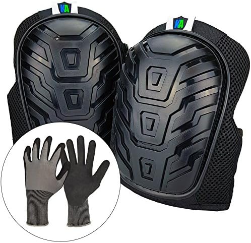 Knee Armor Heavy Duty Professional Knee Pads with Gel Cushions, EVA Foam, Adjustable Straps, Bonus Protective Gloves. Superb Knee and Hand Protection. Perfect for Construction, Gardening and More