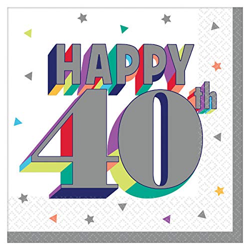 40th-Birthday-Anniversary-Party-Supplies-White-and-Silver-Design-for-Men-or-Women-16-Guests-65-Pieces-Disposable-Paper-Dinnerware-Plate-and-Napkin-Set