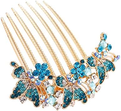 Sexy Tide Women Girls Hair Jewelry Butterfly Rhinestones Alloy Accessories Comb For Lady Girl-Blue