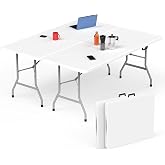 Folding Table 2 Pcs,6 ft Portable Camping Table with Handle &amp; Safety Locks | Foldable Dining Picnic Table, Heavy Duty HDPE Plastic, Indoor Outdoor Use, for Picnic and Party