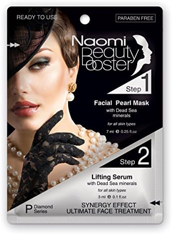 Naomi Beauty Booster 2 Steps Premium Facial Pearl Mask with Natural Oils, Beeswax and Shea Butter + Lifting Serum with Dead Sea Minerals Diamond Series 10ml 0.35fl. Oz. For All Skin Types