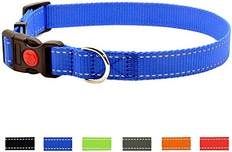Enthun Adjustable Dog Collar, Classic Solid Color with Water Repellent ,3M Reflective Strip and Safety Lock Buckle, (XS, Blue)