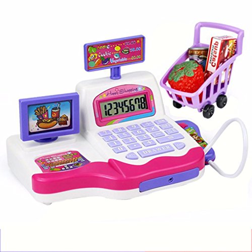 Kanzd Children Pretend Toy Shopping Electronic Cash Register Realistic Actions & Sound (Pink)