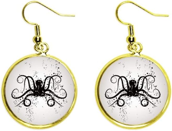 Amazon 黒いタコ海洋生物のイラスト イヤリングゴールドイヤリングペンダントジュエリーレディース ピアス 通販