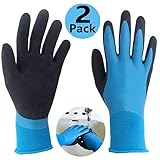 Waterproof Work Gloves 2 Pairs, Double Latex Coated Grip and Comfortable, Improved Dexterity for Outdoor Garden Watering Car Cleaning Multipurpose -2 Pack