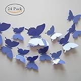 24pcs 3D Butterfly Removable Mural Stickers Wall Stickers Decal for Home and Room Decoration (Blue)