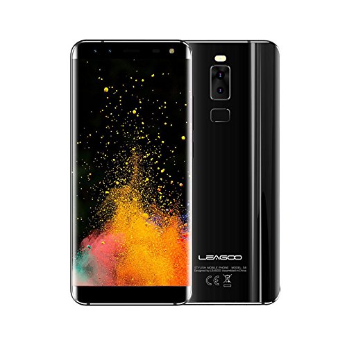 Smartphone 4G Libres LEAGOO S8 Android 7.0 Pantalla Infinita 5.72 Pulgadas (proporción 18: 9)Ultra Slim Octa Core 1.5GHz 3GB RAM 32GB ROM 13.0MP + 2.0MP Cámaras Posteriores Duales Huella Dactilar Sensor Tactil (Negro)