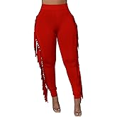 Rimhold Women's Fringe High Waist Solid Bodycon Side Tassel Pants Yoga Sweatpants Bandage Pants