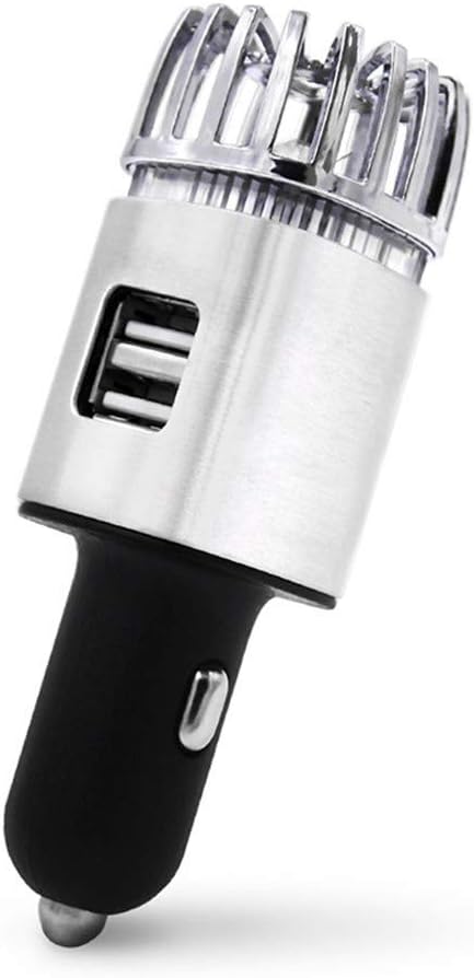 MIGHTDUTY 2in1 Car Air Purifier Ionizer Air Freshener with 2 Fast Charging USB Port for Removing Dust Smoke Odors Formaldehyde Compatible with Most Vehicle (Silver)