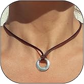 ZZ ZINFANDEL Western Boho Hippie Choker Necklace for Women Trendy Vinatge Cowgirl Circle Brown Suede Necklace Country Holiday Accessories Native American Jewelry