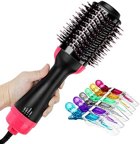 Hair Dryer Brush,One Step Hair Dryer&hair straightener& Curl in 3 in1 Styling Brush Style,Include 6pcs Plastic Alligator Hair Clips.