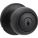Amazon Basics Exterior Door Knob With Lock, Coastal, Easy to Install, Matte Black