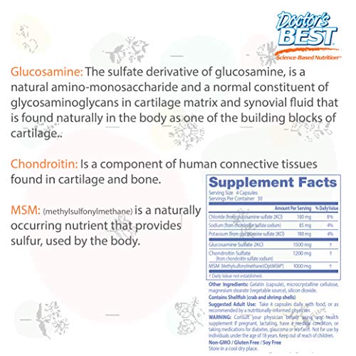Doctor's Best Glucosamine Chondroitin Msm with OptiMSM, Supports Healthy Joint Structure, Function & Comfort, Non-GMO, Gluten Free, Soy Free, 120 Caps