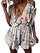 Longwu Women's Sexy Spaghetti Strap V Neck Flower Printed Romper Short Jumpsuit