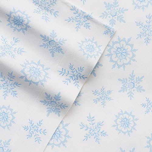 Cuddl Duds Full Flannel Sheet with Deep Pockets, 4-Pieces - Snowflake Toss