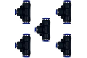 ROZESAZZ 5 Pcs 1/2" x 3/8"x 1/2" Pneumatic T Shaped 3 Way Tube Reducer Connector,Quick Push to Connect Tee Fitting