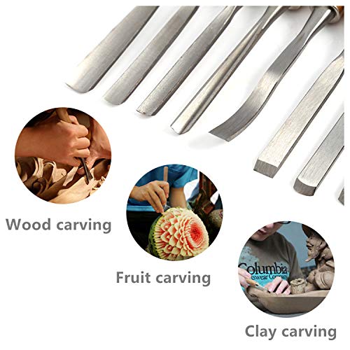 Lehom Wood Carving Tools Set of 12 Full Size Wood Chisel Tool Wood Hand Carving Gouge Set Carbon Steel Sculpting Chisels with Canvas Case for Beginners Hobbyists