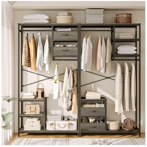 SIMPLE ESPACIO Armario Independiente, Organizador de Ropa, Perchero con Barra para Guardar Ropa, Sombreros, Armario Tela de Servicio Pesado para Dormitorio y Estudio,El tamaño es：201X100X30 CM (Gris)