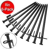 BareFour Tent Stakes Heavy Duty, 8-Inch Camping Stakes, Forged Steel Tent Pegs Unbreakable and Inflexible - Available in Rocky Place Dessert Snowfield and Grassland (8 Pack 8 Inch)