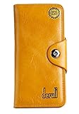 DEFULI Fashion Royal RFID Blocking Secure Women Wallet Pocket with 24 Card Slots (Yellow)