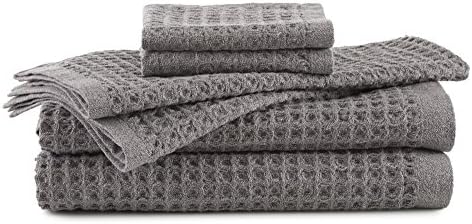 FlatIron Flax Waffle Weave 6 Towel, 6 Piece Set, Grey, 6