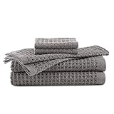 FlatIron Flax Waffle Weave 6 Piece Towel Set, Grey