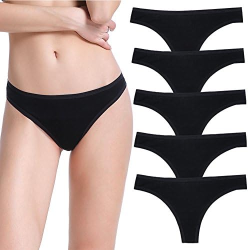5 Pack Womens Thongs Soft Cotton Black G-String Panties Bikini Underwear