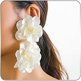 Exaggerated Satin Large Flower Long Tassel Drop Earrings - Fluffy Fabric Flower Earrings - Bohemian Floral Statement Earrings - Fashion Romantic Party Wedding Earrings - Jewelry (Yellow)