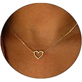 LEXODY Dainty Heart Necklace Tiny Heart Pendant Choker Necklaces Small 14k Gold Plated Cute Open Heart Chain Necklace for Women Minimalist Jewelry Necklace for Women