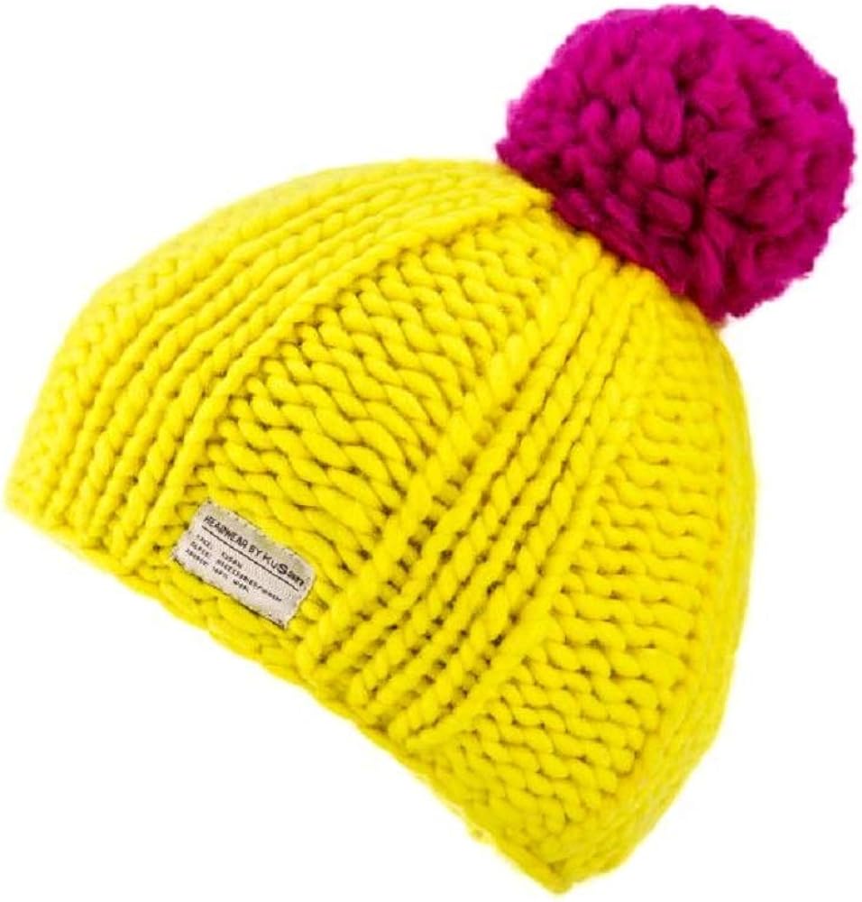 Kusan 100 Wool Yellow Bobble Beanie Hat PK1824 Amazon.co.uk Clothing