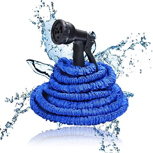 Blue 150FT Stronger Double Latex Inner Tube Prevent Leaking Strongest Expandable Solid Brass (With Valve) Garden Hose with Extra Strength Fabric and Professional Spray Gun Tap to Pressure Washer