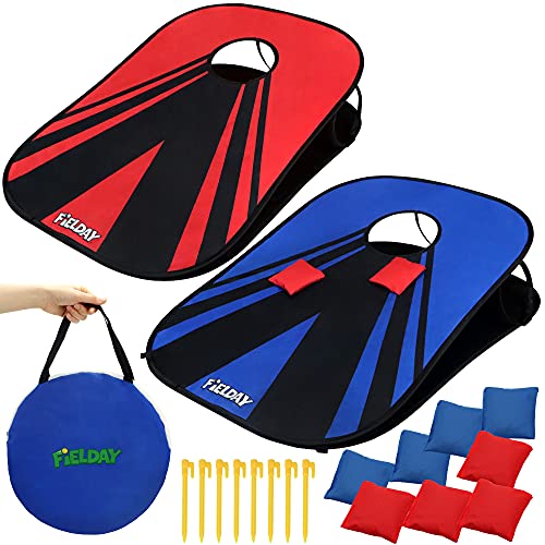 JOYIN 2PACK Portable Cornhole Yard Game Set, Durable Cornhole Boards (3ft x 2ft) with 8 Regulation All Weather Bean Bags and a Carry Bag for Kids Adults Backyard, Lawn, Beach, Camping Game