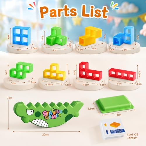 Lktvys Balance Tower Game, 64 PCS Dinosaur Stacking Game with Challenge Cards, Kids Board Game for Ages 3-8, Family Balance Toy for Boys Girls, Great for Building Patience, Focus and Fine Motor Skills