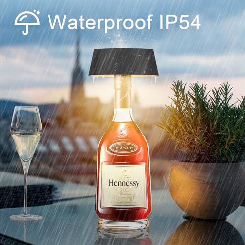 Klighten 2 Pieces Dimmable LED Table Lamp, 3000K Wireless LED Bottle Lamp with Batteries, Portable Bottle Light for Indoor/Outdoor, with Usb-C, IP54, Black, Bar/Restaurant