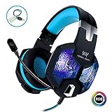 Stereo Gaming Headset with Mic for PC PS4 Xbox One Nintendo Switch,Lightweight Over Ear Headphones 3.5mm Jack for Laptop Mac,USB RGB LED Light & Noise Cancelling Mic Mute & Volume Control