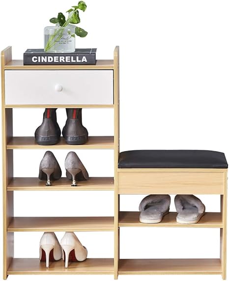 Amazon Sanery サネリー シューズラック オープンラック 木製 玄関ベンチ 下駄箱 玄関廊下 靴棚 花台 引き出し付き 収納スツール 靴収納 靴入れ 大容量 靴ラック 軽量 省スペース おしゃれ 組立品 木目 ナチュラル シューズラック オンライン通販