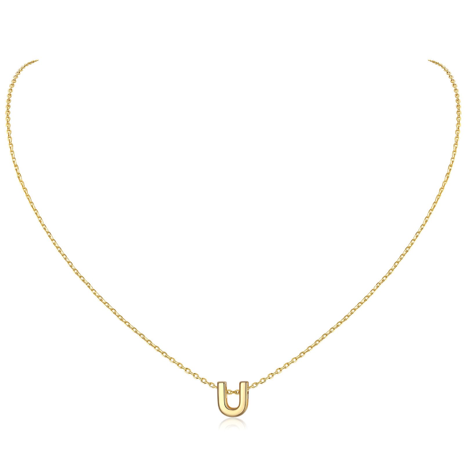 ChicSilver Womens Necklace Sterling Silver Initial Letter U Charm Gold Plated Short Necklaces Name Jewellery for Wife Bridals