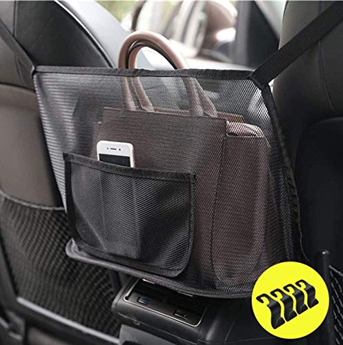 WORUIJIA Car Net Pocket Handbag Holder With Purse Hook For Car (4-Pack