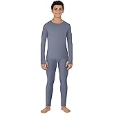Cuddl Duds Boys Cold Weather Fleece-Lined Thermal Underwear 2-Piece Set - Kids Long Sleeve Top and Leggings Long Johns - Dusty Blue - X-Large