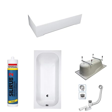 bestshop24.eu Exclusive LINE Badewanne Rechteck Badewanne Wanne Acryl SANPLAST mit Schürze 70x120 cm Ablauf Silikon TOP!