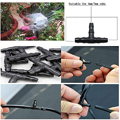 QTFHR Barbed Connectors Drip Irrigation, 1/4" Universal Barbed Tee Fittings 100 pcs, Fits 1/4" Drip Tubing (4/7mm Tee Pipe) - Thumbnail 4