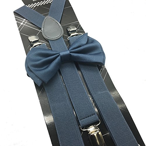 Dark Grey Color Wedding Accessories Adjustable Bow Tie & Suspenders
